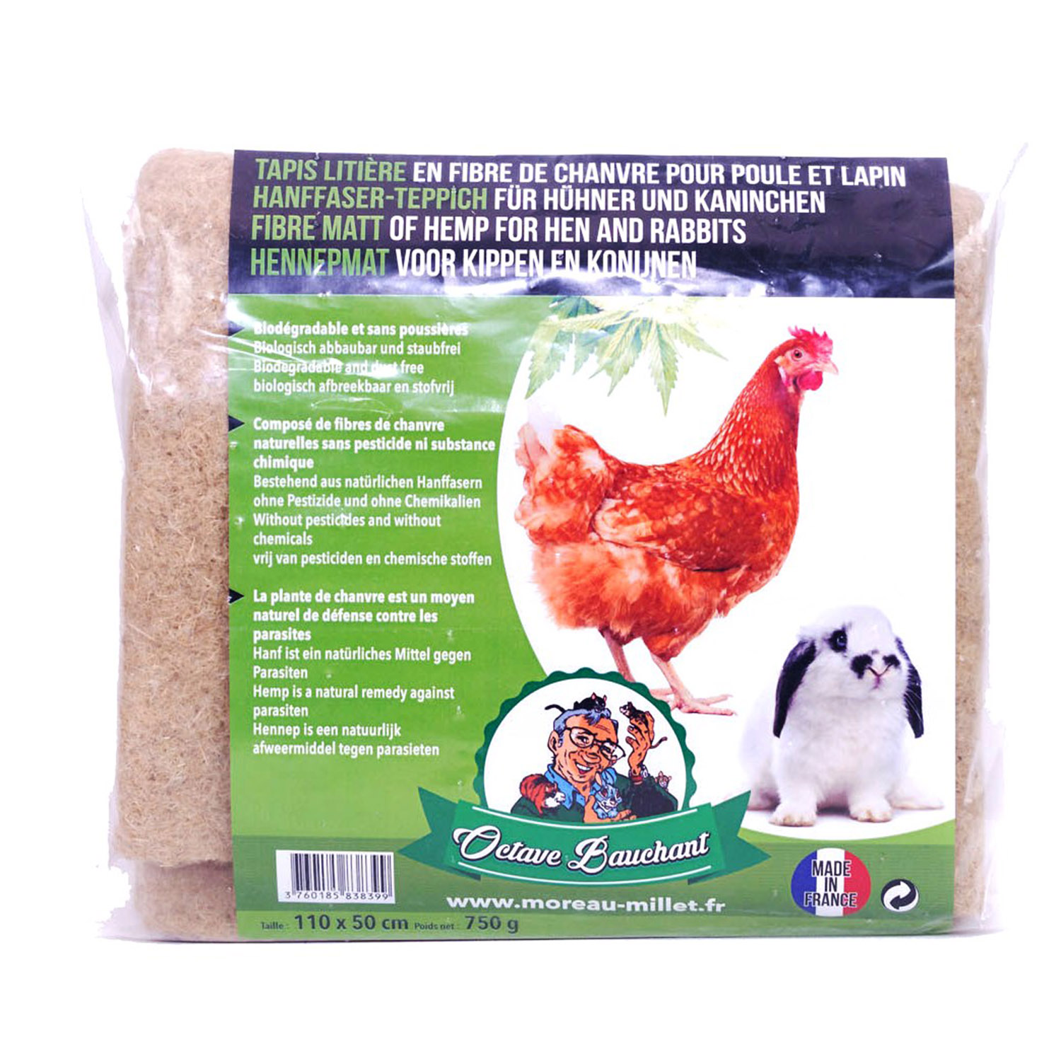 Tapis de litière en chanvre pour poules et lapins SAS Moreau Millet